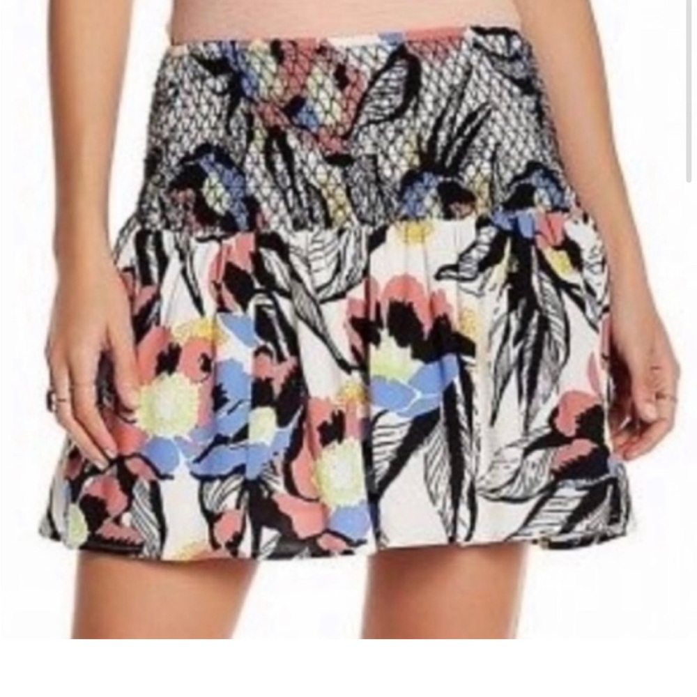 Free People LA Nights Floral Print Smocked Mini Circle Skater Skirt Small